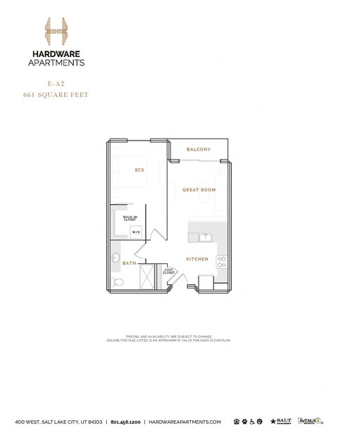 Floor plan for 1 bed, 1 bath, 714 sqft
